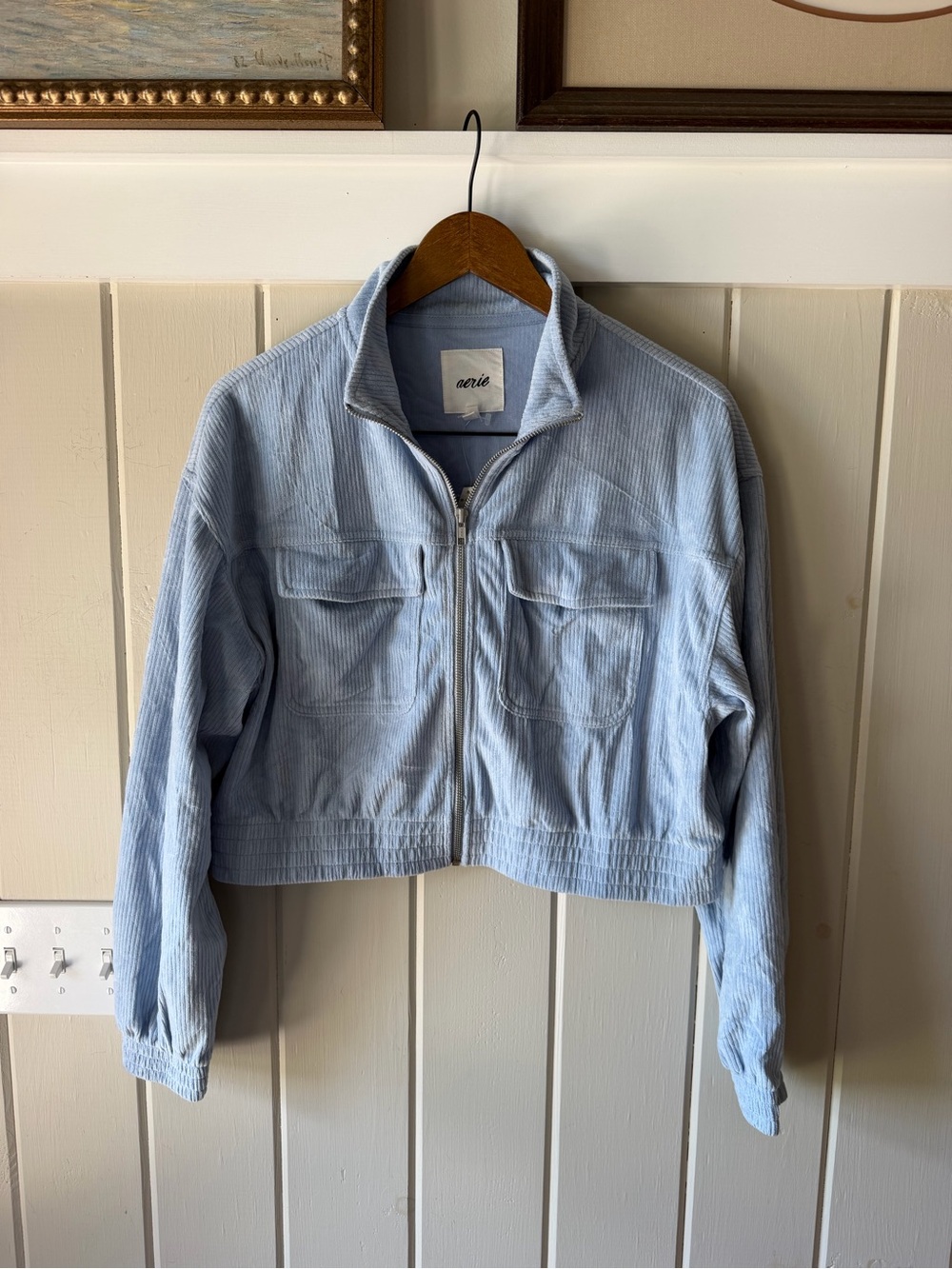 NWT aerie Pastel Blue Corduroy Zip Lightweight Crop Jacket, Size Medium